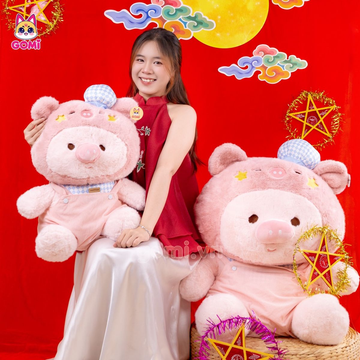 Gấu Bông Heo Quàng Khăn Happy Day