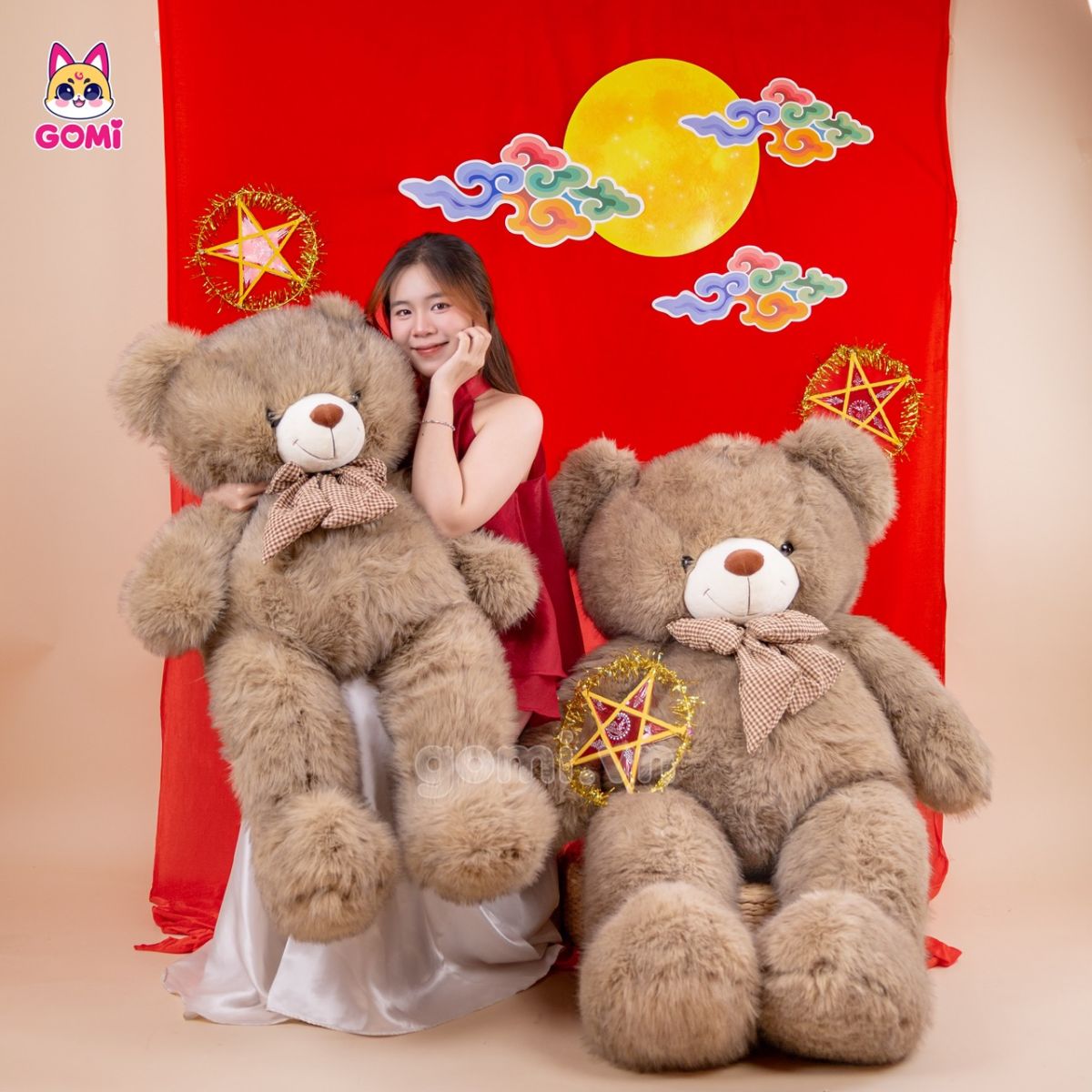 Gấu Bông Teddy Xù Nơ Caro