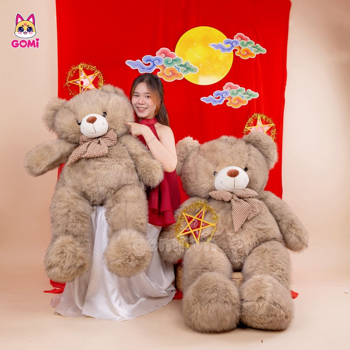 Gấu Bông Teddy Xù Nơ Caro