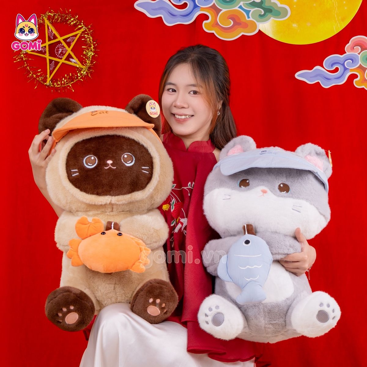 Gấu Bông Mèo Đội Nón Câu Cá