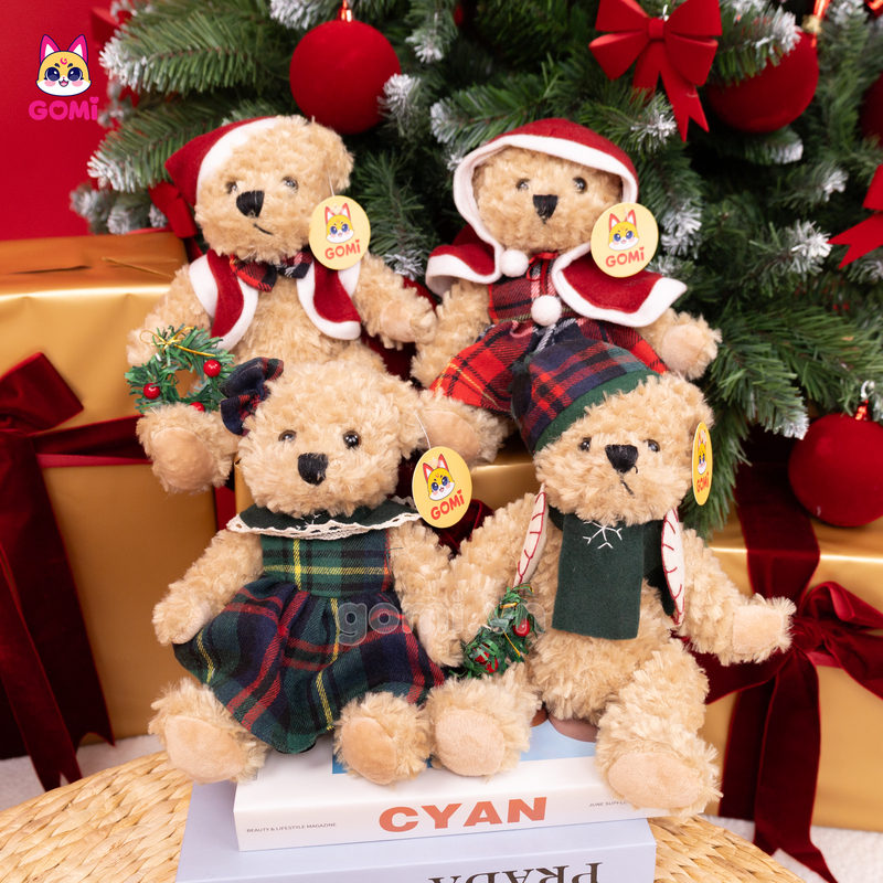 Gấu Bông Bộ Đôi Gấu Váy Kẻ Nón Noel