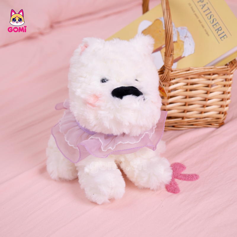 Gấu Bông Chó Trắng Yếm Cổ