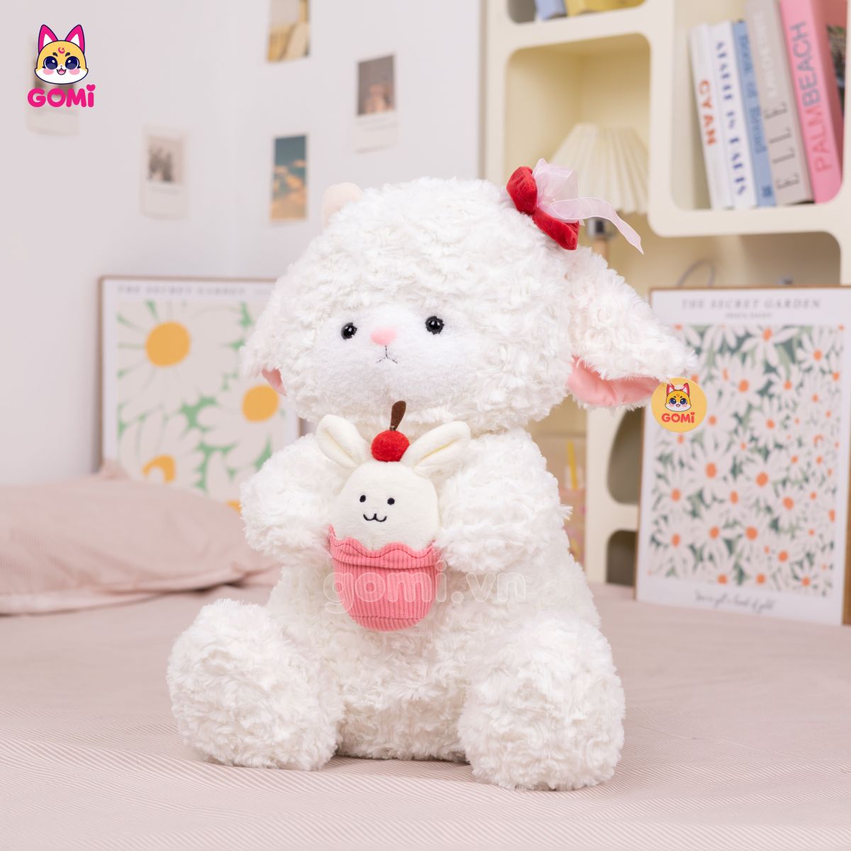 Gấu Bông Cừu Trắng Ôm Kem