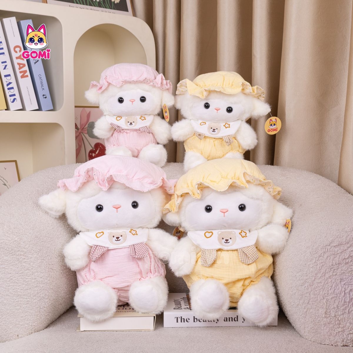 Gấu Bông Cừu Đội Mũ Yếm Gấu