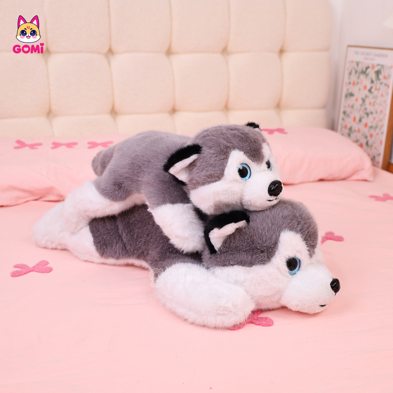 Gấu Bông Chó Husky Xám Nằm