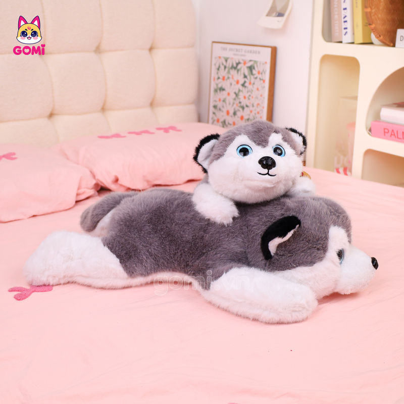 Gấu Bông Chó Husky Xám Nằm