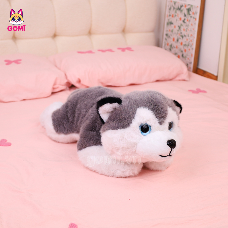 Gấu Bông Chó Husky Xám Nằm