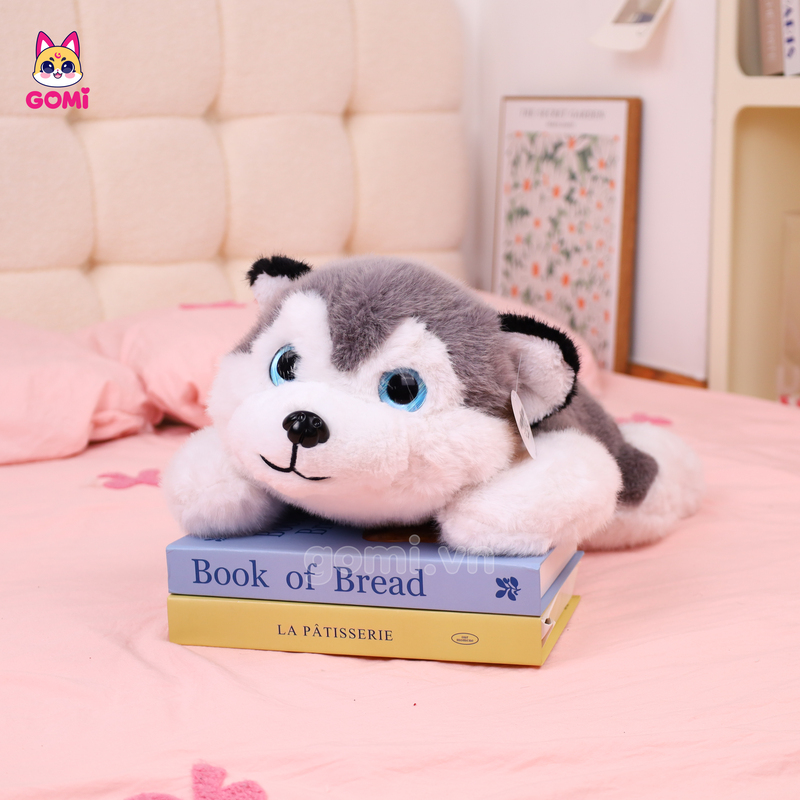 Gấu Bông Chó Husky Xám Nằm
