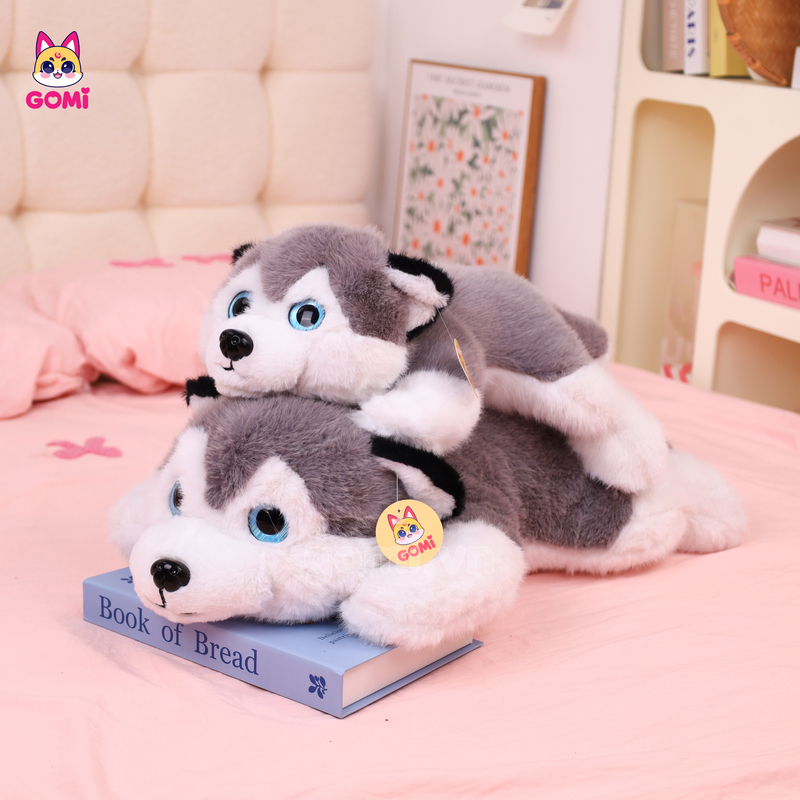 Gấu Bông Chó Husky Xám Nằm