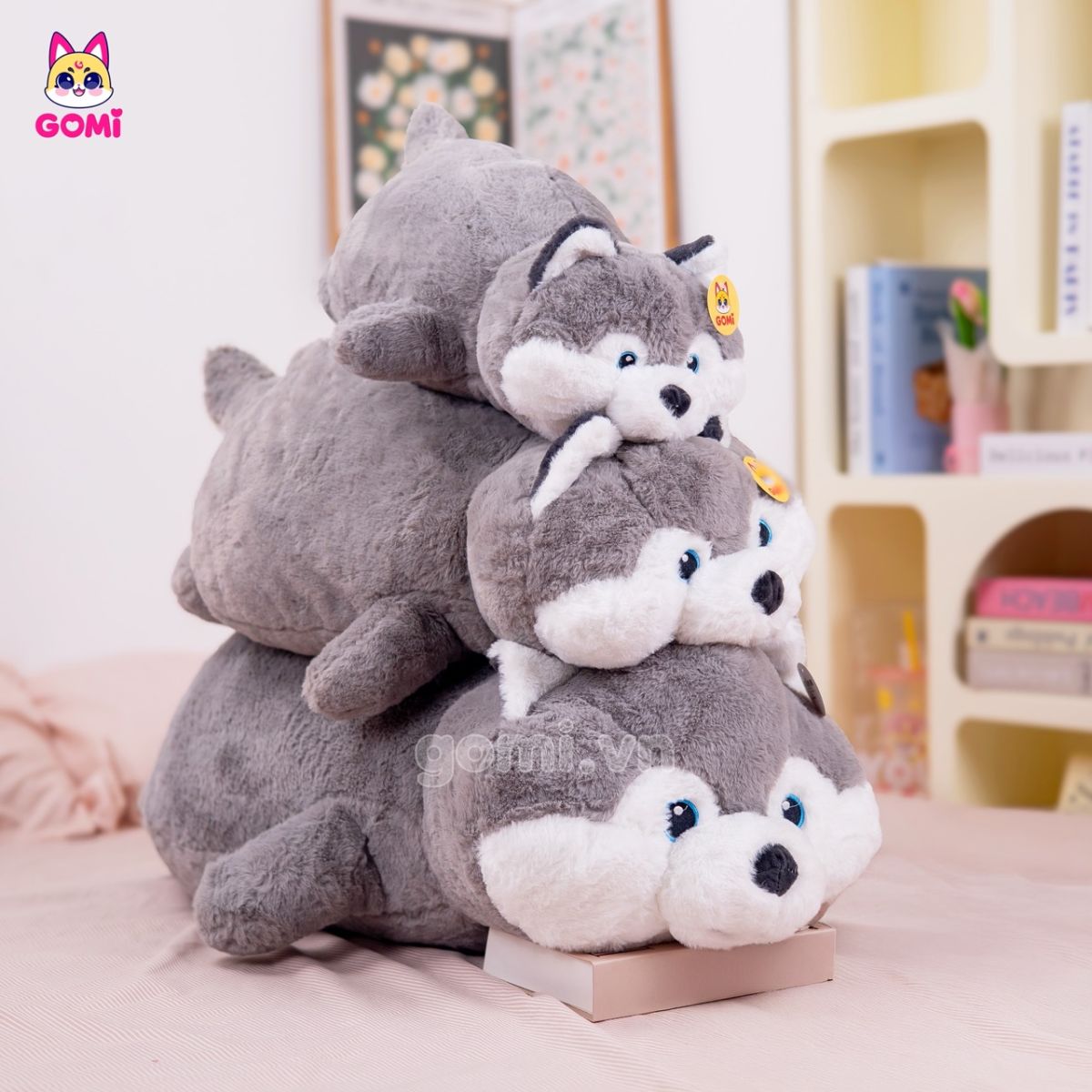 Gấu Bông Chó Husky Xám Nằm