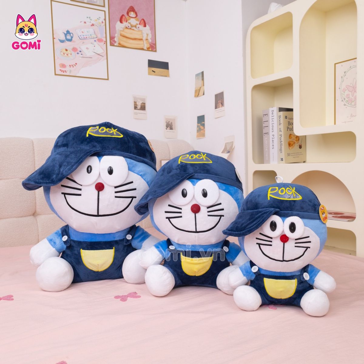 Gấu Bông Doraemon Mặc Yếm Đội Nón