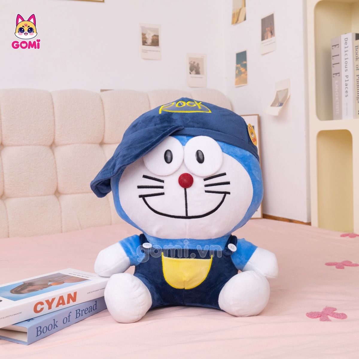 Gấu Bông Doraemon Mặc Yếm Đội Nón