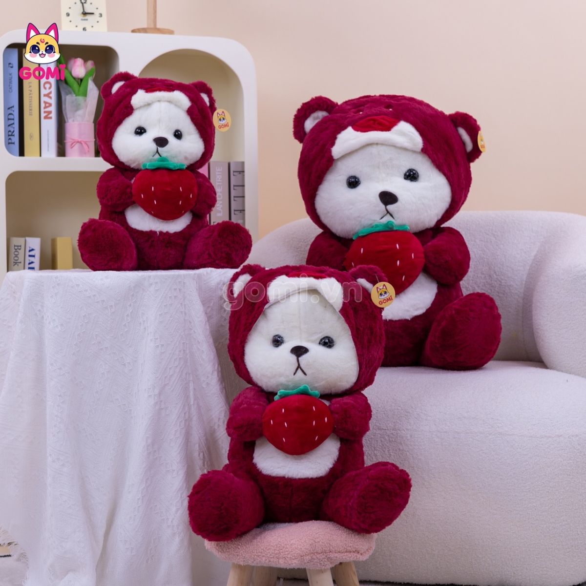 Gấu Lena Cosplay Lotso Ôm Dâu Hồng Đậm