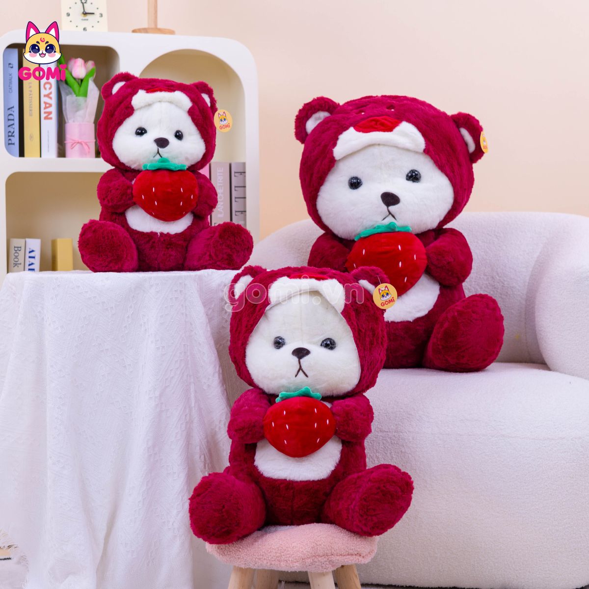 Gấu Lena Cosplay Lotso Ôm Dâu Hồng Đậm