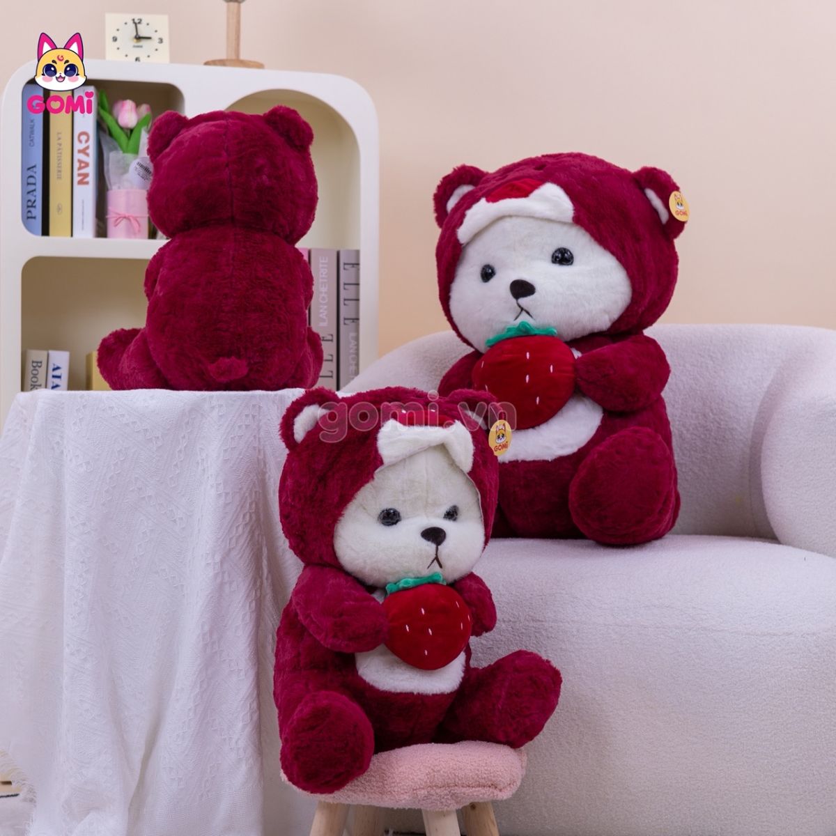 Gấu Lena Cosplay Lotso Ôm Dâu Hồng Đậm