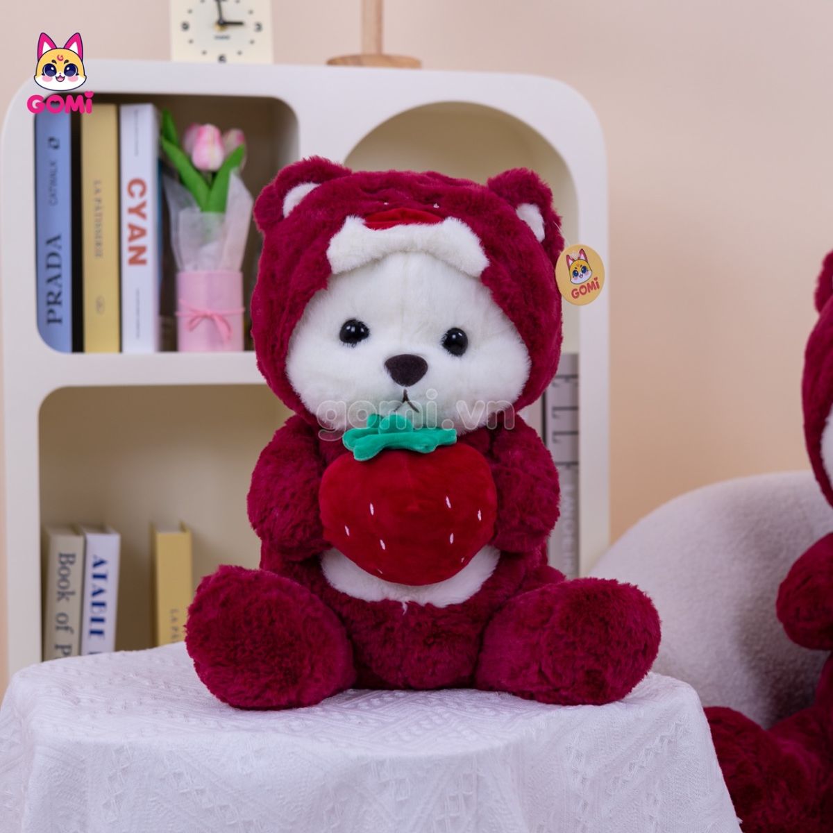 Gấu Lena Cosplay Lotso Ôm Dâu Hồng Đậm