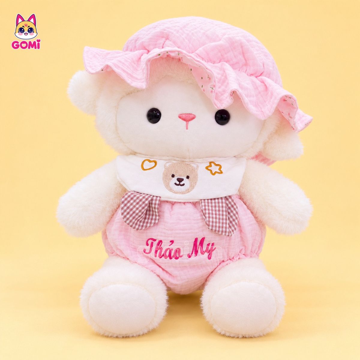 Gấu Bông Cừu Đội Mũ Yếm Gấu (Thêu Tên)