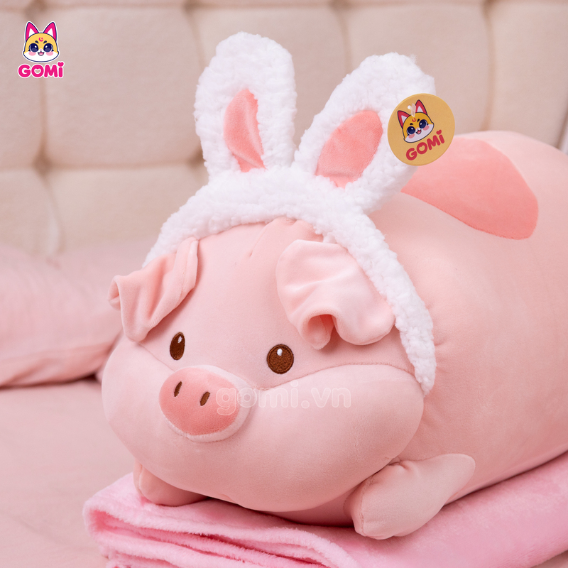 Gấu Bông Gối Mền Heo Nằm Tai Thú