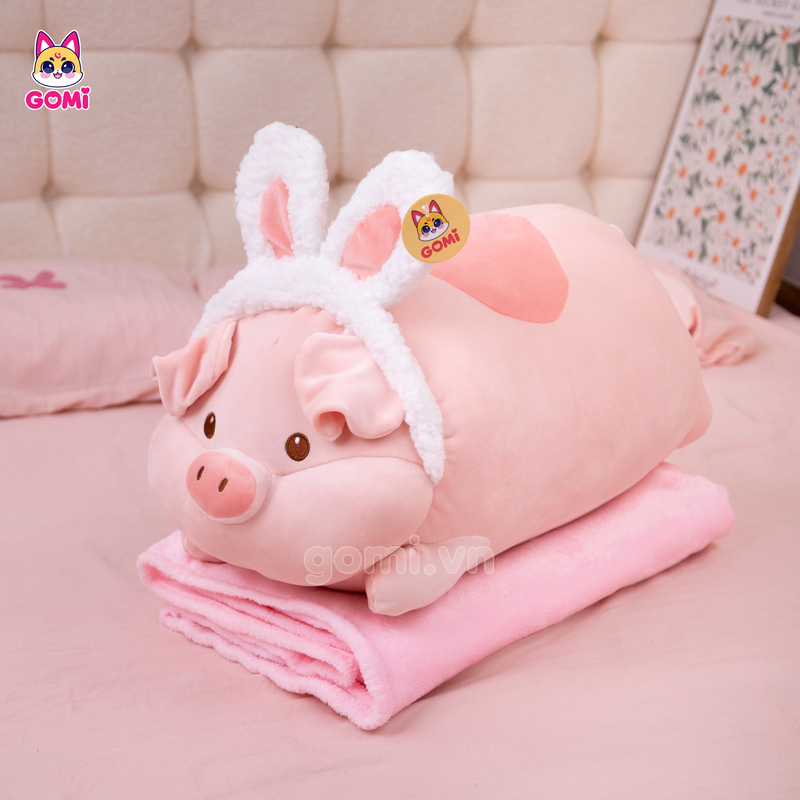 Gấu Bông Gối Mền Heo Nằm Tai Thú