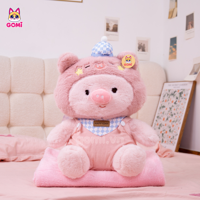 Gấu Bông Gối Mền Heo Yếm Happy