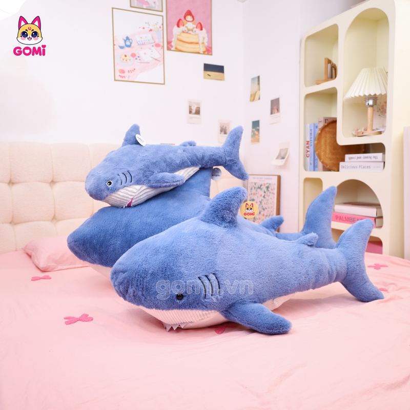 Gấu Bông Gối Ôm Cá Mập Miệng Hồng