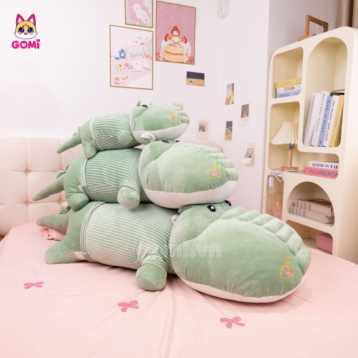 Gấu Bông Cá Sấu Mềm Áo Kẻ