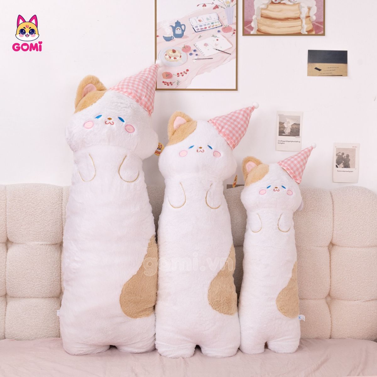 Gấu Bông Gối Ôm Mèo Đội Nón Ngủ