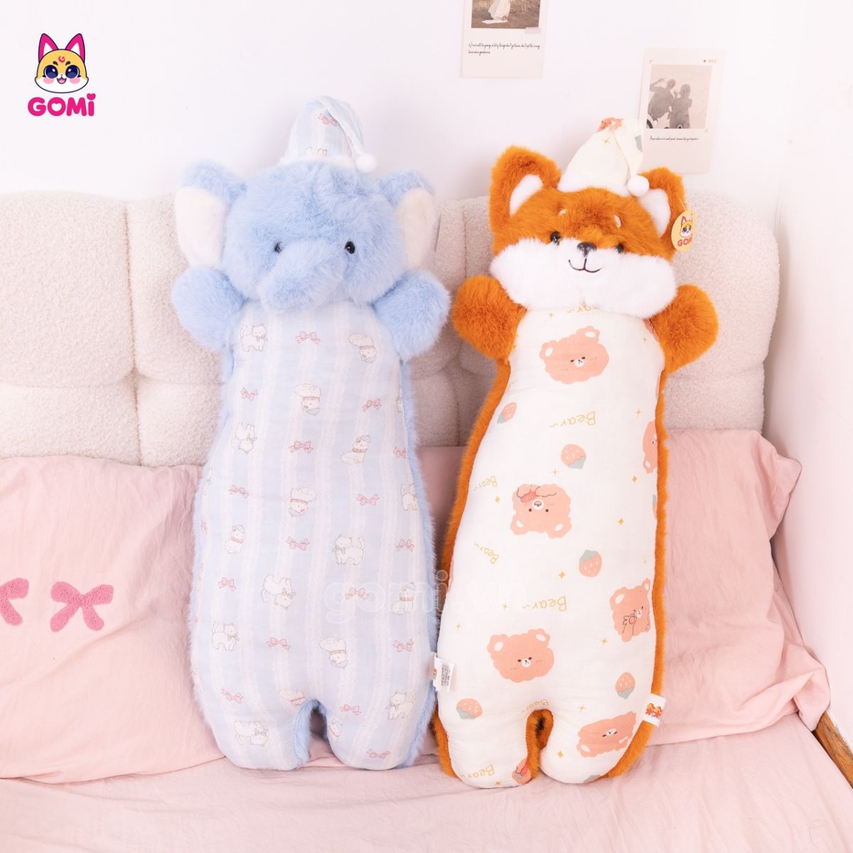 Gấu Bông Gối Ôm Thú Đội Nón Ngủ