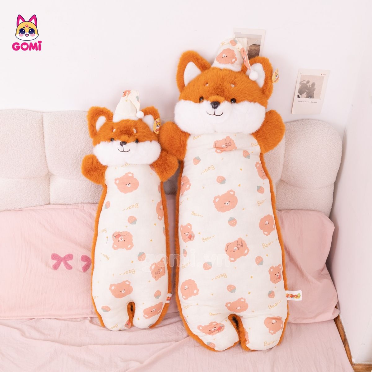 Gấu Bông Gối Ôm Thú Đội Nón Ngủ
