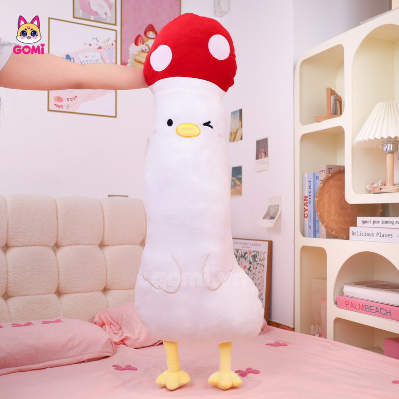 Gấu Bông Gối Ôm Vịt Nấm Đỏ