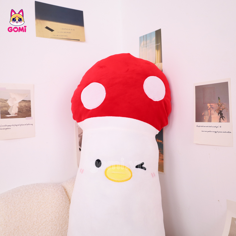 Gấu Bông Gối Ôm Vịt Nấm Đỏ