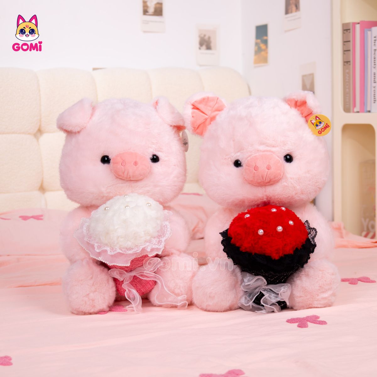 Gấu Bông Heo Ôm Bó Hoa
