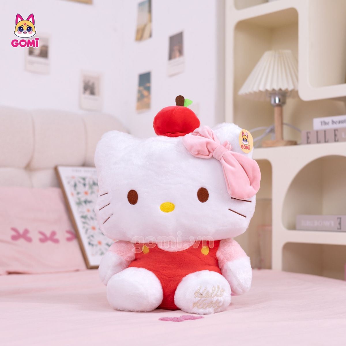 Gấu Bông Kitty Yếm Đỏ Nơ Hồng