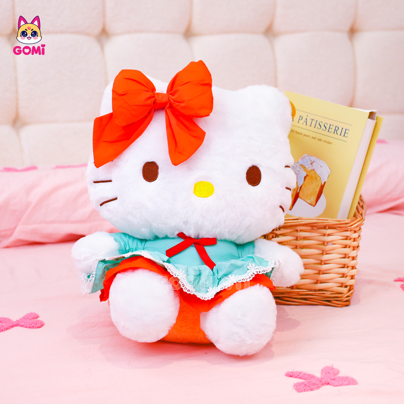 Gấu Bông Kitty Váy Bèo Nơ Cam