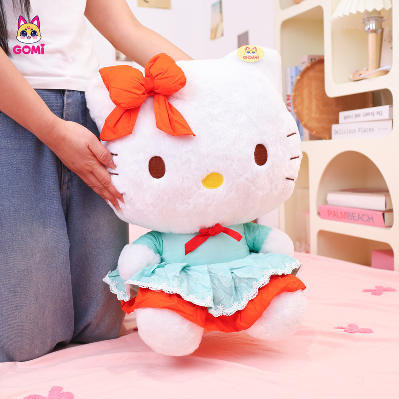 Gấu Bông Kitty Váy Bèo Nơ Cam