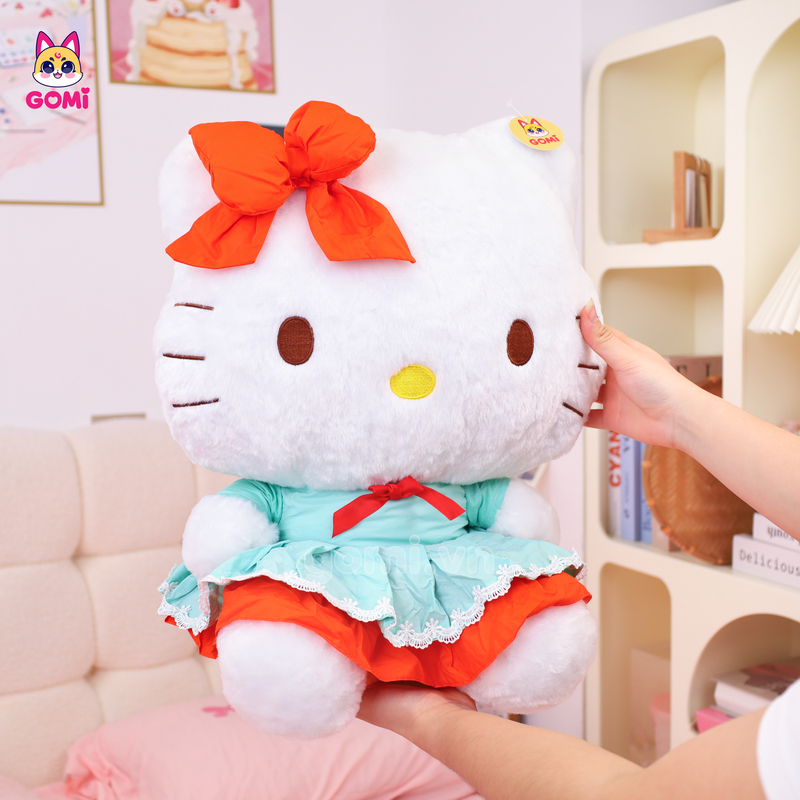 Gấu Bông Kitty Váy Bèo Nơ Cam