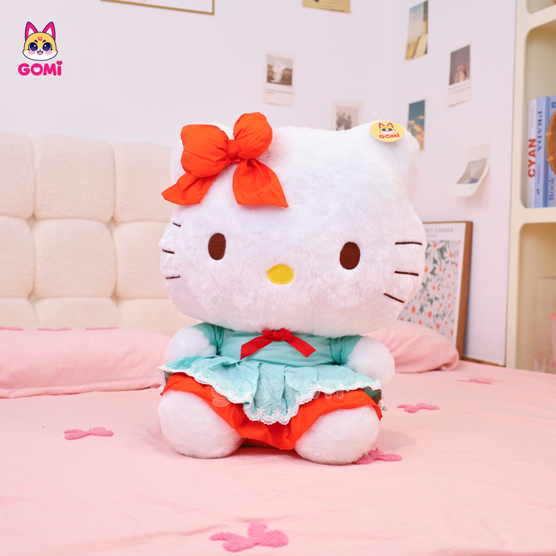 Gấu Bông Kitty Váy Bèo Nơ Cam