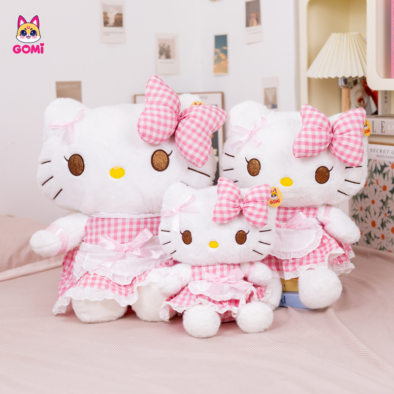 Gấu Bông Kitty Váy Caro Hồng
