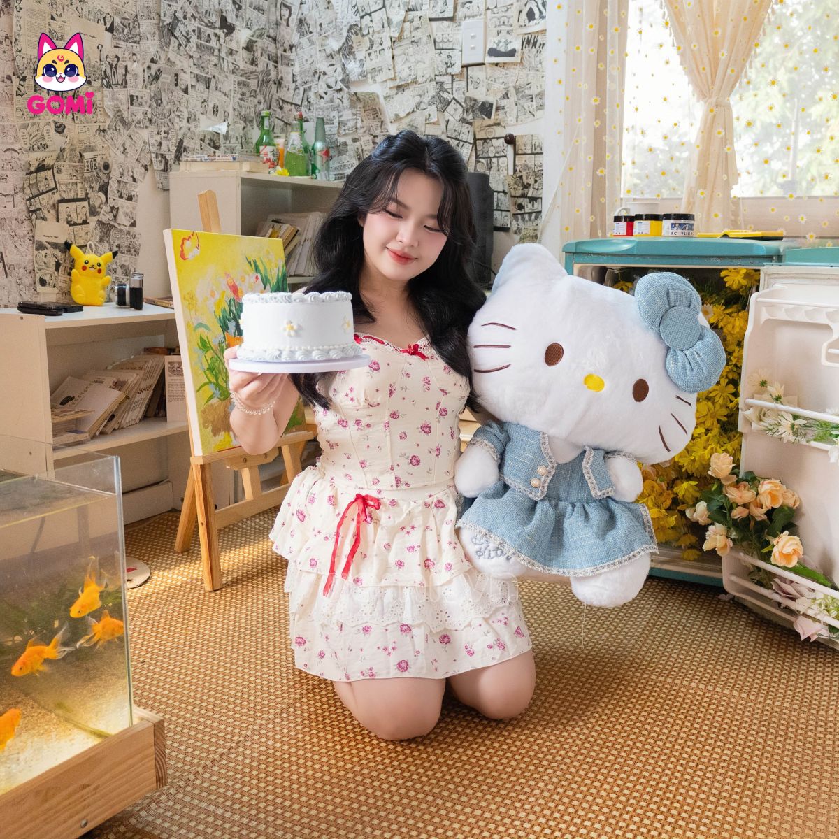 Gấu Bông Kitty Váy Đính Ngọc Trai