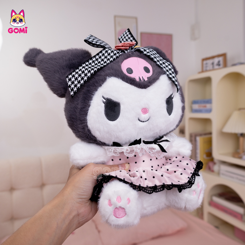 Gấu Bông Kuromi Váy Hồng Chấm Bi