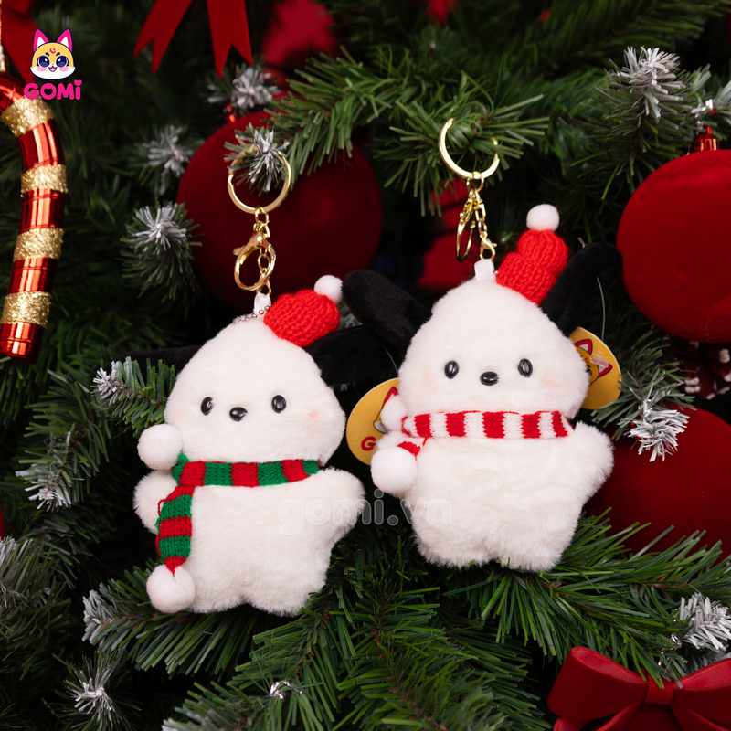 Móc Khóa Gấu Trắng Đội Mũ Noel