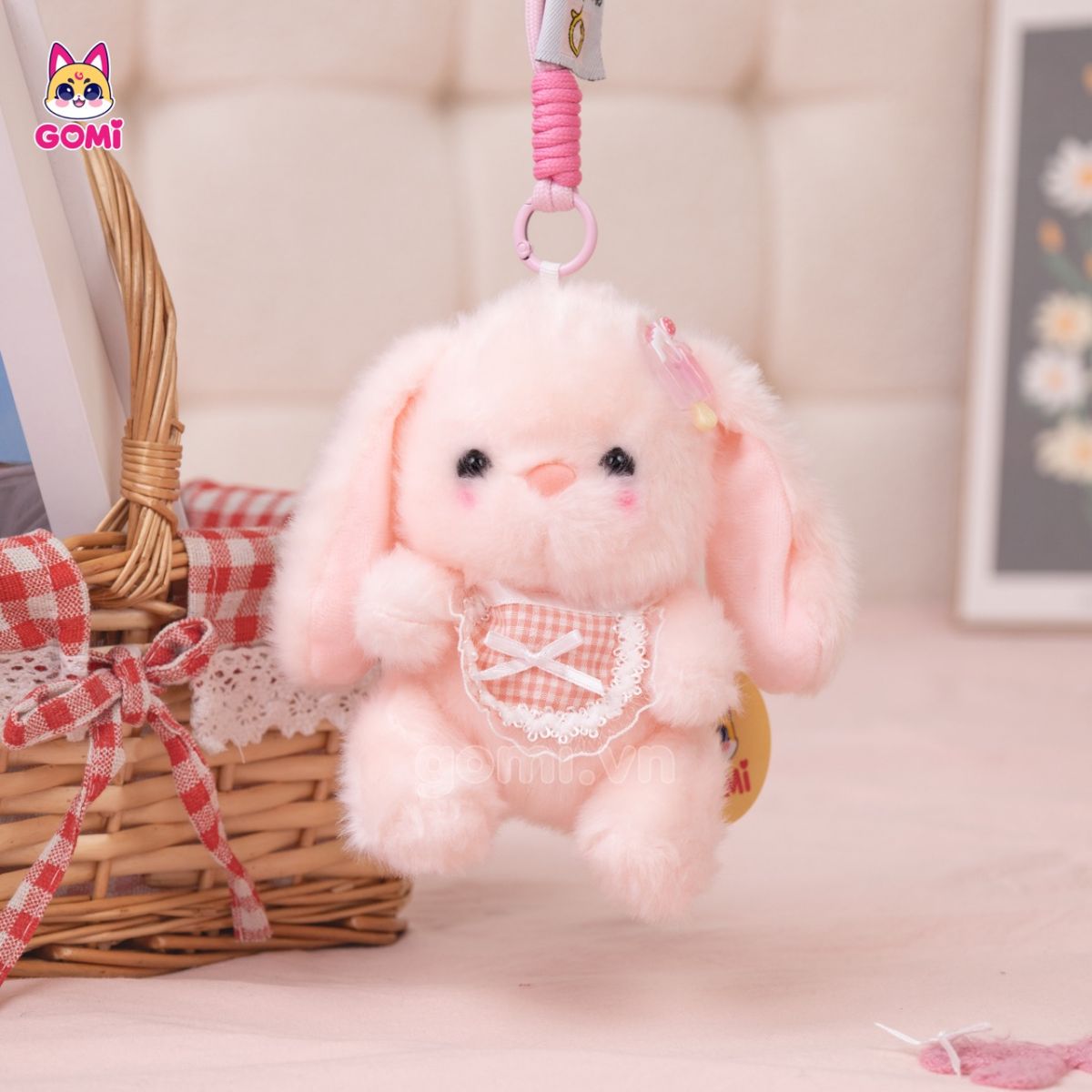 Móc Khoá Bộ 4 Thỏ Ngồi Nơ