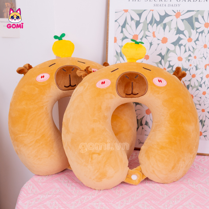 Gối Cổ Cao Su Non Capybara Đội Quả