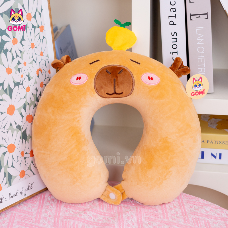Gối Cổ Cao Su Non Capybara Đội Quả