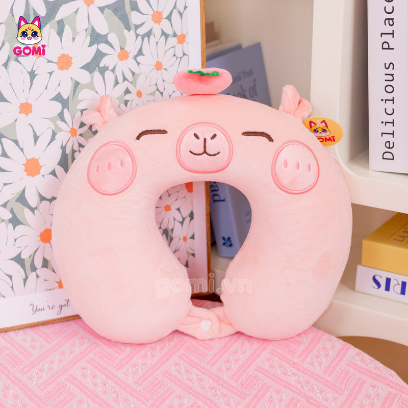 Gối Cổ Cao Su Non Capybara Đội Quả