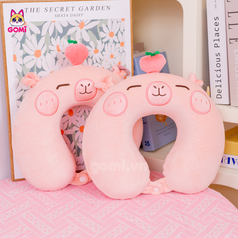Gối Cổ Cao Su Non Capybara Đội Quả