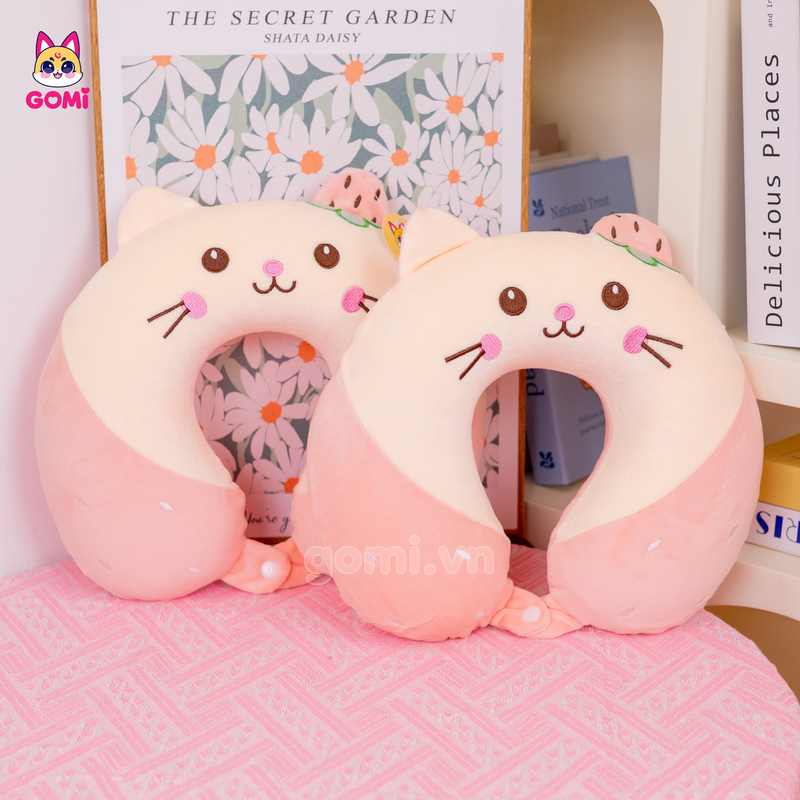 Gối Cổ Cao Su Non Mèo Dâu
