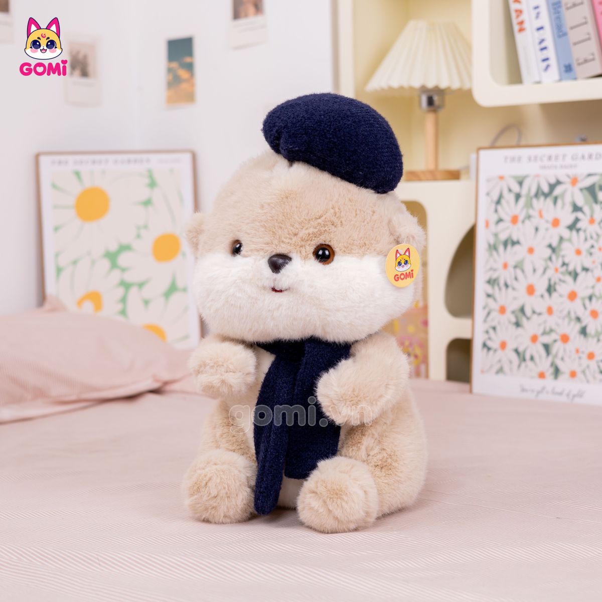 Gấu Bông Rái Cá Quàng Khăn Đội Mũ