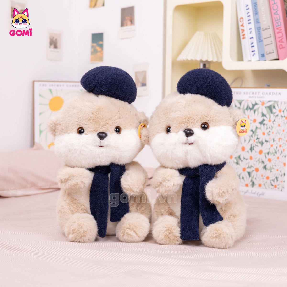 Gấu Bông Rái Cá Quàng Khăn Đội Mũ