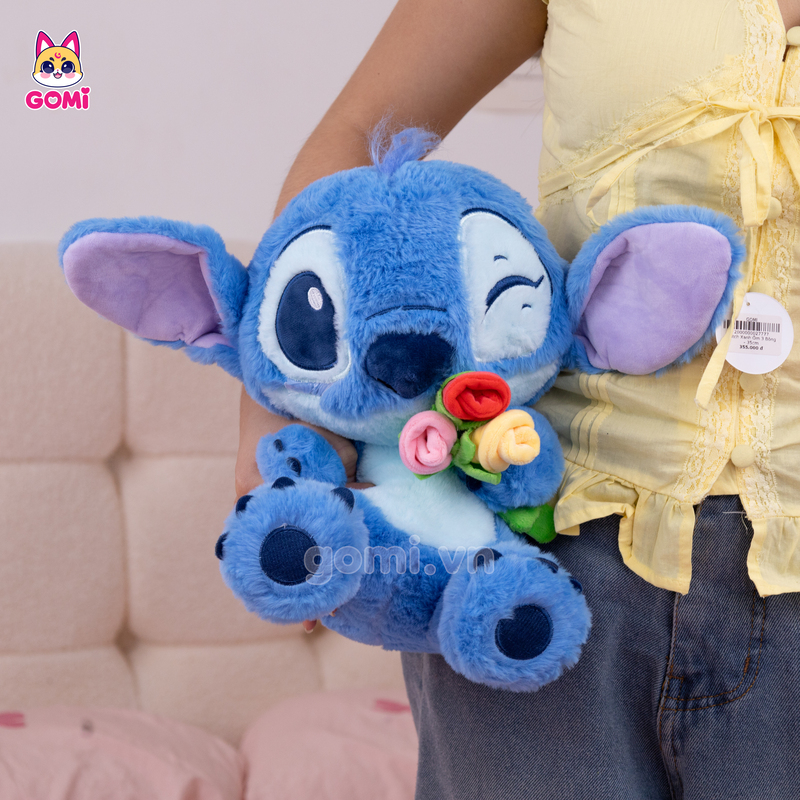 Gấu Bông Stitch Xanh Ôm 3 Bông